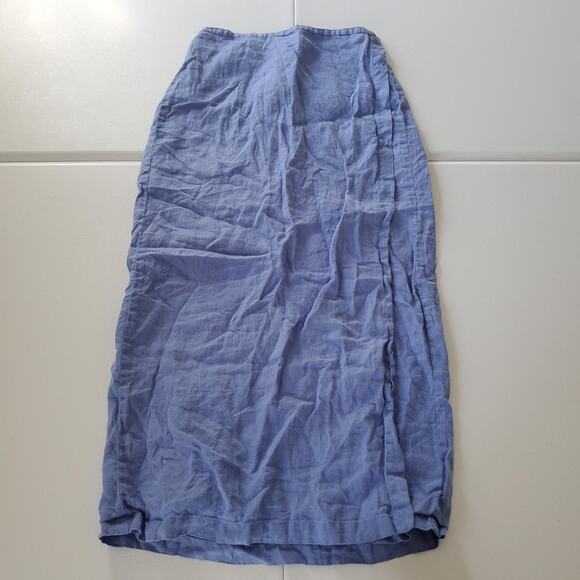 Chico's Design Skirt Womens Medium Blue 100% Linen Elastic Waist Wrap Long - Picture 1 of 7